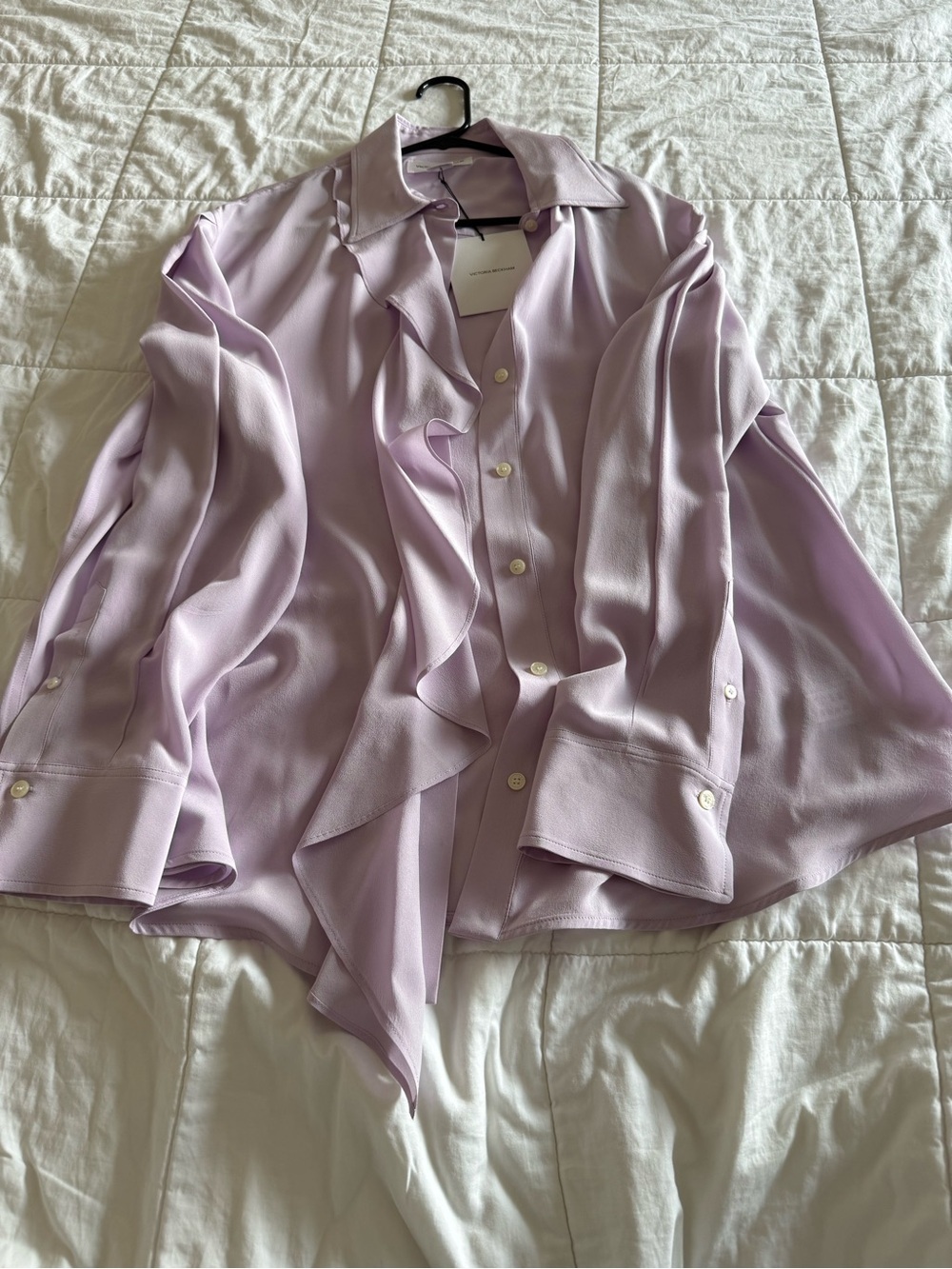 100% Silk Luxurious Victoria Beckham Lilac Button-Front Blouse - Picture 7 of 7